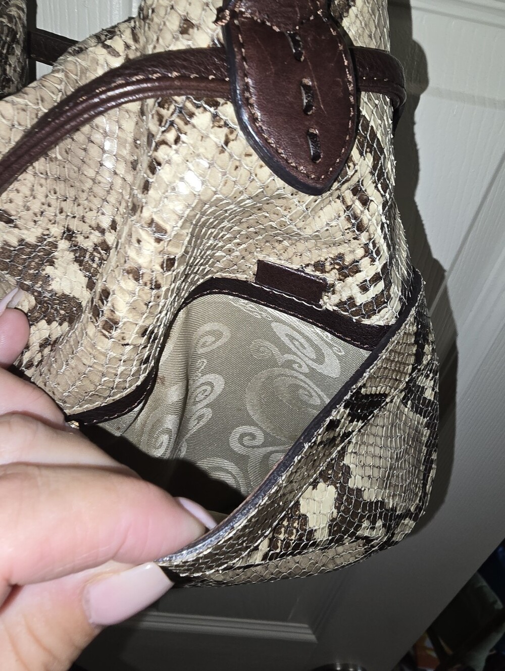 Brighton Python Snake Embossed Leather Bag - Picture 7 of 16